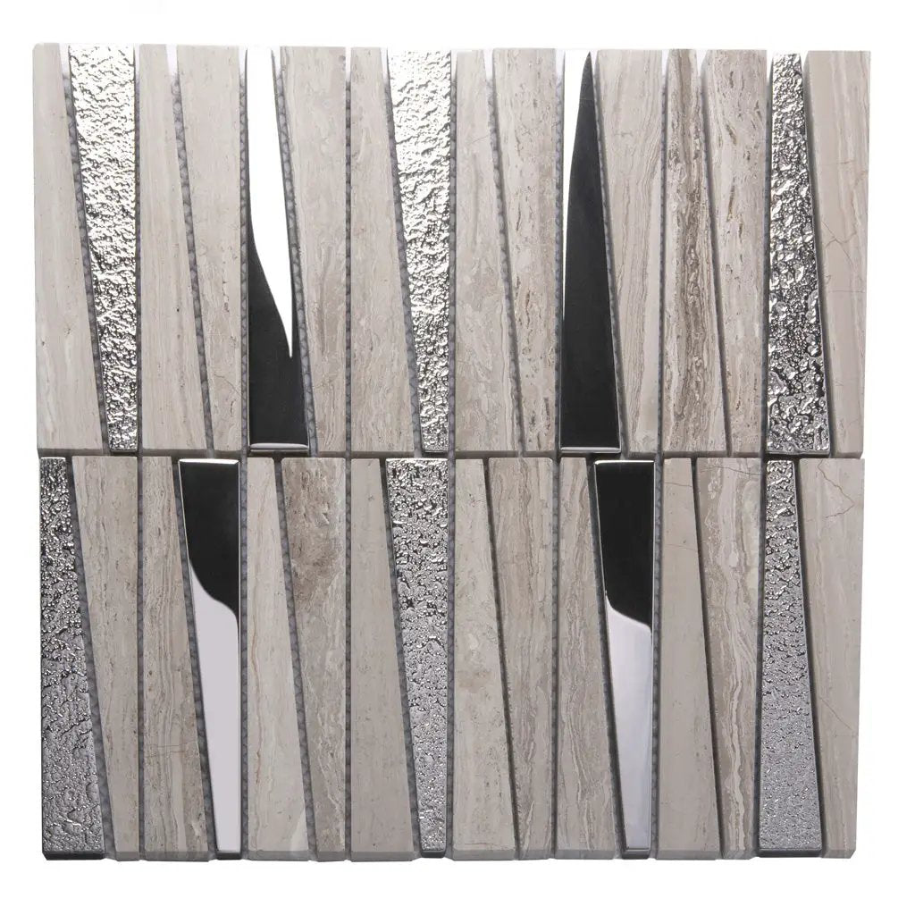 Gray 12x12 Polished Textured Trapezium Glass Stone Mosaic Tile (5 pack, 4.83 sq ft/case) by Apollo Tile