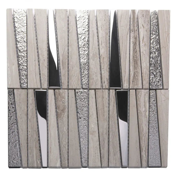 Gray 12x12 Polished Textured Trapezium Glass Stone Mosaic Tile (5 pack, 4.83 sq ft/case), photo 2 of 5