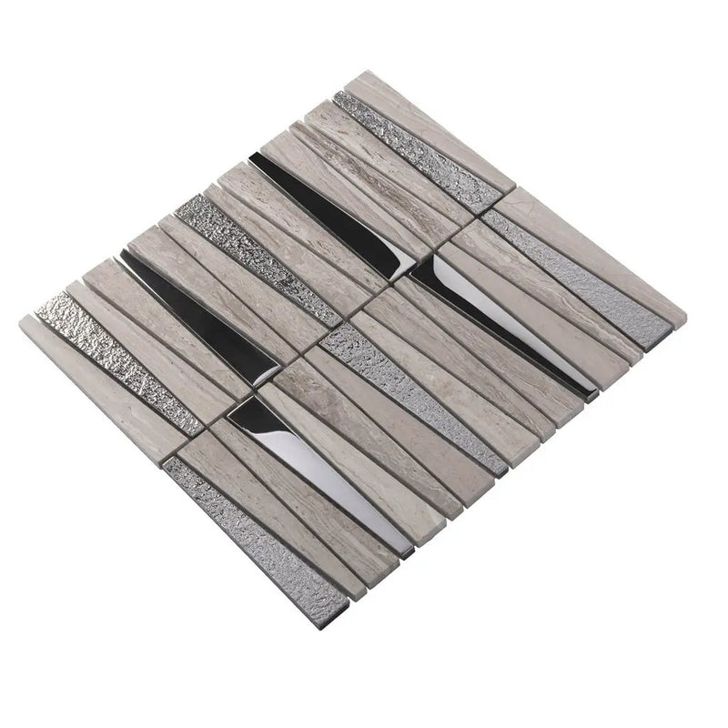 Gray 12x12 Polished Textured Trapezium Glass Stone Mosaic Tile (5 pack, 4.83 sq ft/case) by Apollo Tile