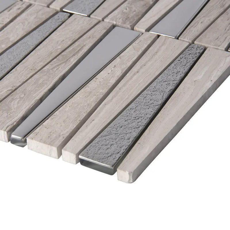 Gray 12x12 Polished Textured Trapezium Glass Stone Mosaic Tile (5 pack, 4.83 sq ft/case) by Apollo Tile