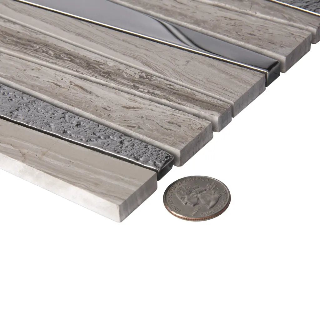 Gray 12x12 Polished Textured Trapezium Glass Stone Mosaic Tile (5 pack, 4.83 sq ft/case) by Apollo Tile