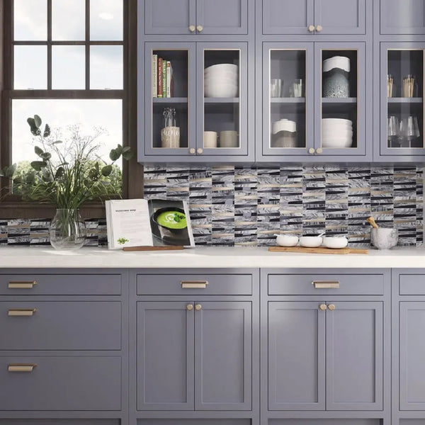 Blue Gray 12x12 Polished Textured Trapezium Glass Stone Mosaic Tile (5 pack, 4.83 sq ft/case), photo 2 of 7