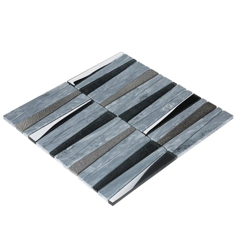Blue Gray 12x12 Polished Textured Trapezium Glass Stone Mosaic Tile (5 pack, 4.83 sq ft/case) by Apollo Tile