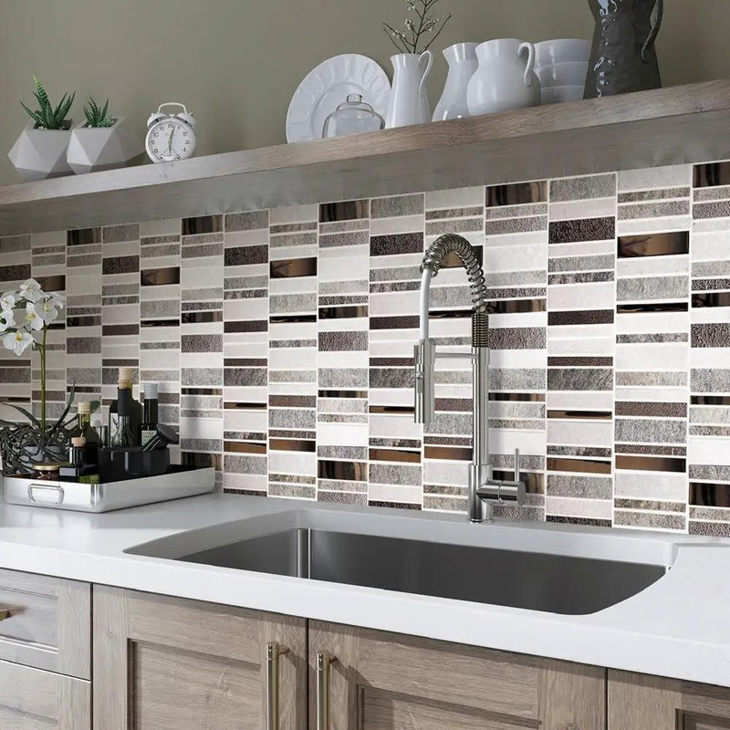 Brown Gray 12x12 Polished Textured Glass Stone Mosaic Tile (5 pack, 4.83 sq ft/case) by Apollo Tile