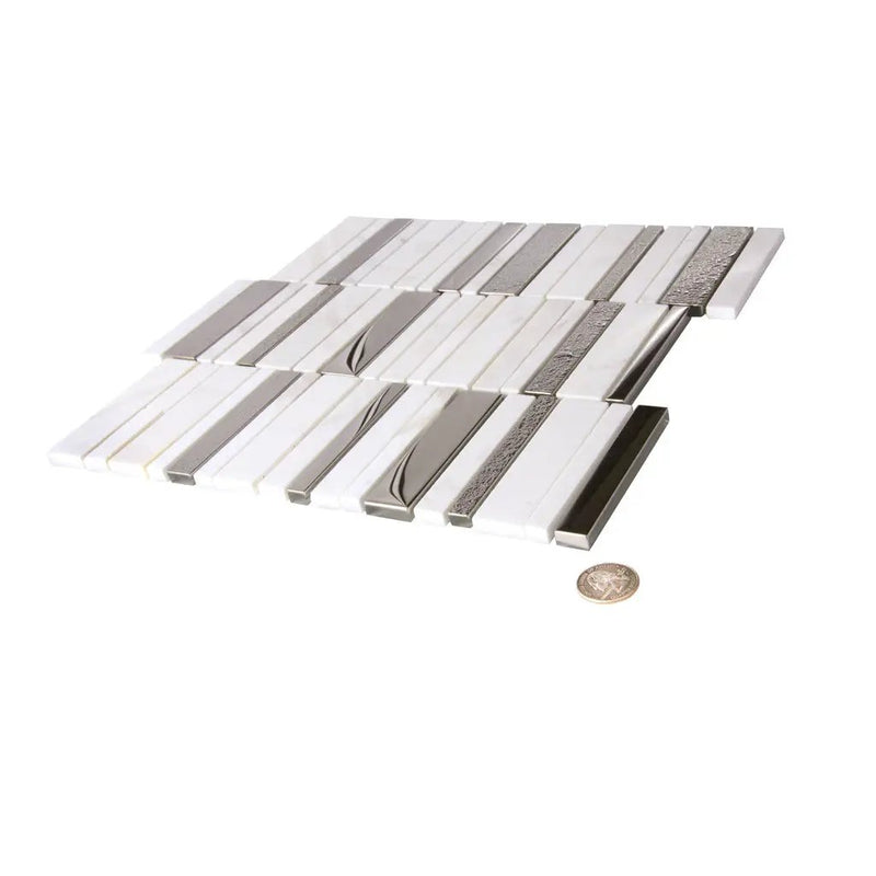 Brown White 12x12 Polished Textured Brick Glass Stone Mosaic Tile (5 pack, 4.83 sq ft/case) by Apollo Tile