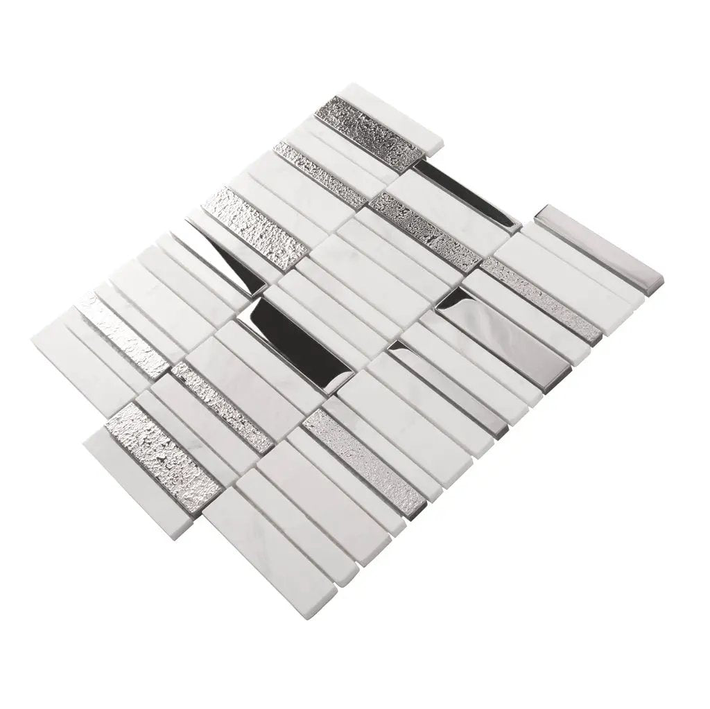 Brown White 12x12 Polished Textured Brick Glass Stone Mosaic Tile (5 pack, 4.83 sq ft/case) by Apollo Tile