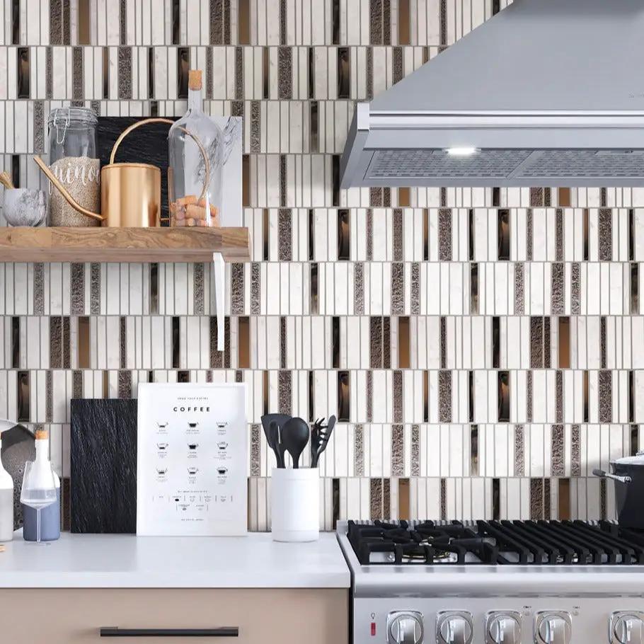 Brown White 12x12 Polished Textured Brick Glass Stone Mosaic Tile (5 pack, 4.83 sq ft/case) by Apollo Tile