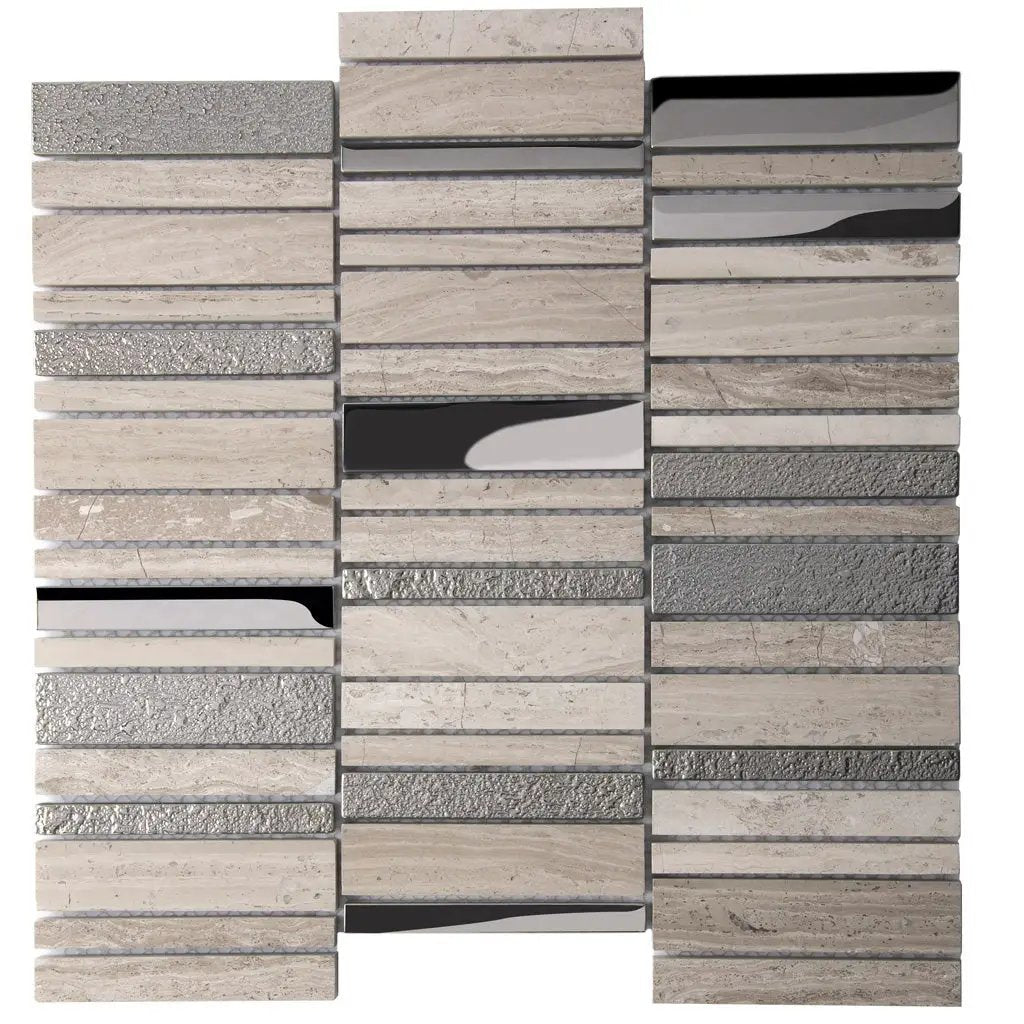 Brown Gray 12x12 Polished Textured Brick Glass Stone Mosaic Tile (5 pack, 4.83 sq ft/case) by Apollo Tile