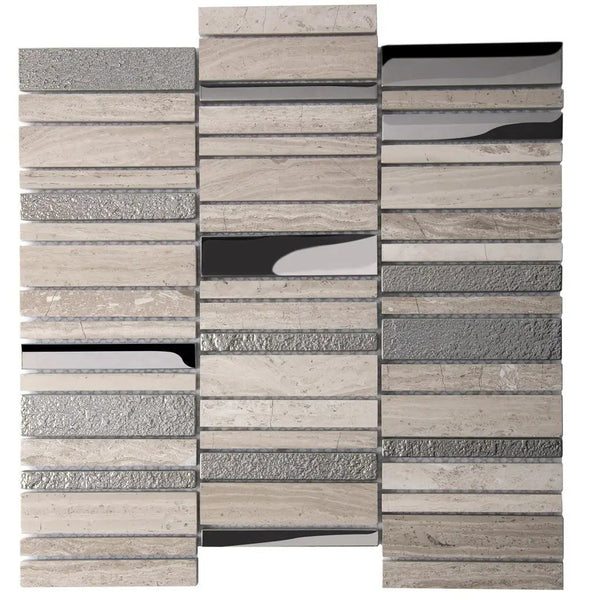 Brown Gray 12x12 Polished Textured Brick Glass Stone Mosaic Tile (5 pack, 4.83 sq ft/case), photo 2 of 6