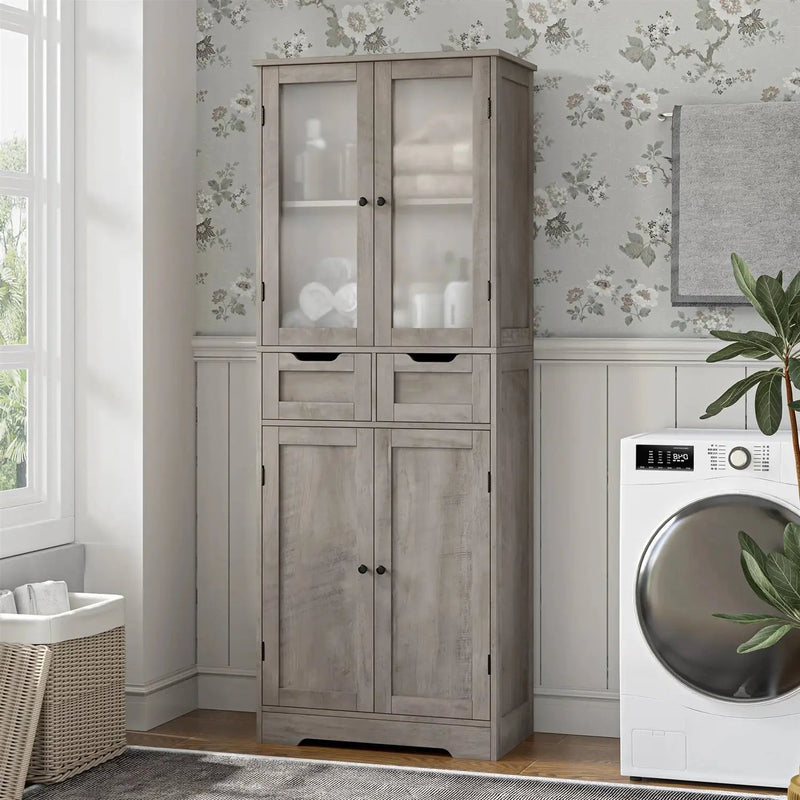 Farmhouse Bathroom Linen Cabinet with Storage Drawers in Grey Taupe Wood Finish by HomePacific