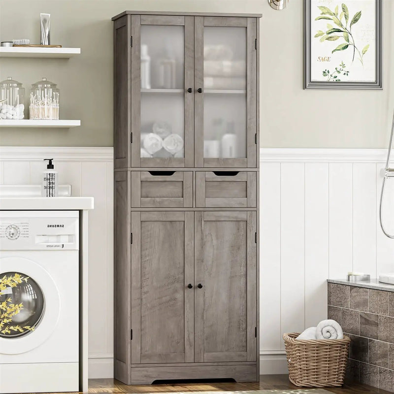 Farmhouse Bathroom Linen Cabinet with Storage Drawers in Grey Taupe Wood Finish by HomePacific