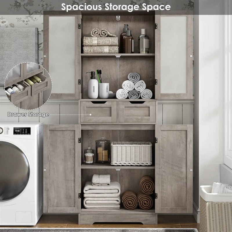 Farmhouse Bathroom Linen Cabinet with Storage Drawers in Grey Taupe Wood Finish by HomePacific