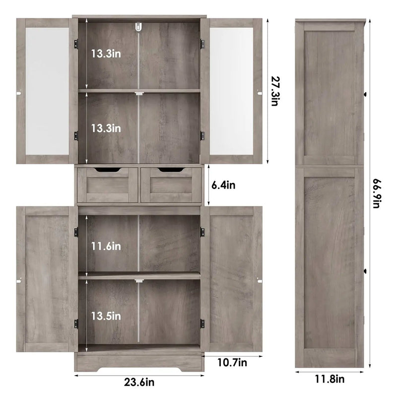 Farmhouse Bathroom Linen Cabinet with Storage Drawers in Grey Taupe Wood Finish by HomePacific