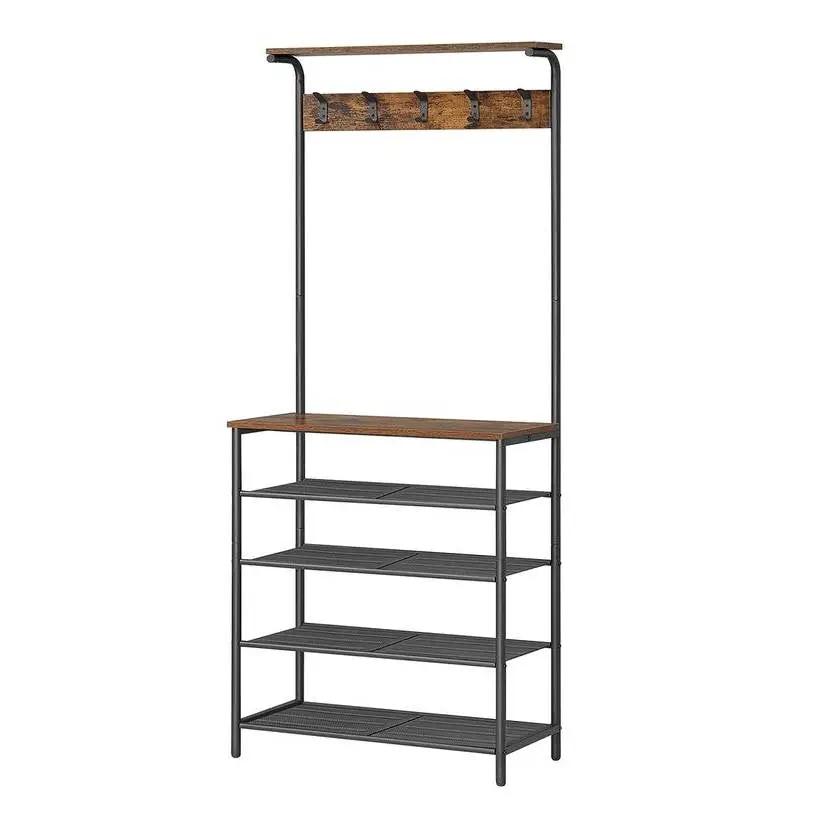 Modern Industrial Style Hall Tree Coat Rack Entryway Shoe Rack with 4 Shelves by HomePacific