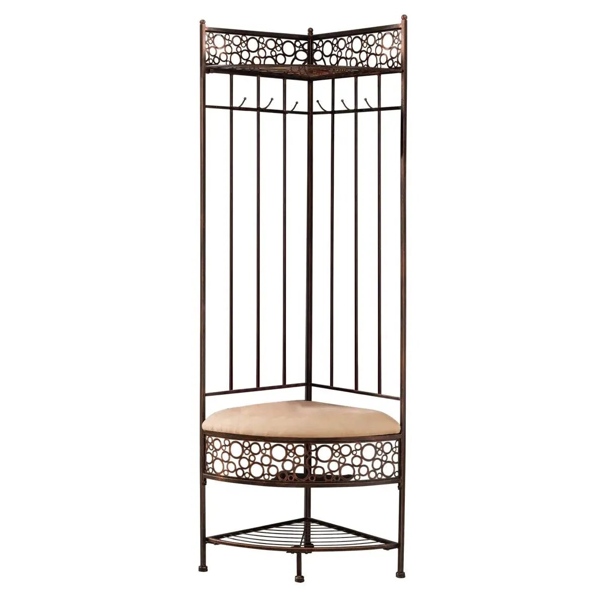Metal Corner Hall Tree Foyer Entryway Shoe Storage Bench Coat Rack in Copper by HomePacific