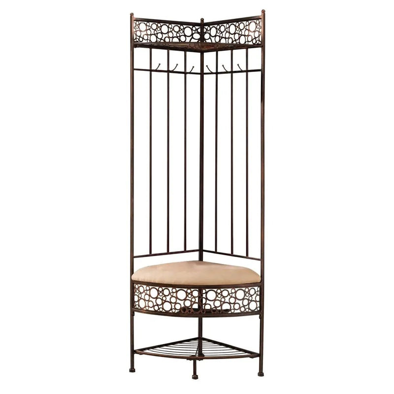 Metal Corner Hall Tree Foyer Entryway Shoe Storage Bench Coat Rack in Copper by HomePacific