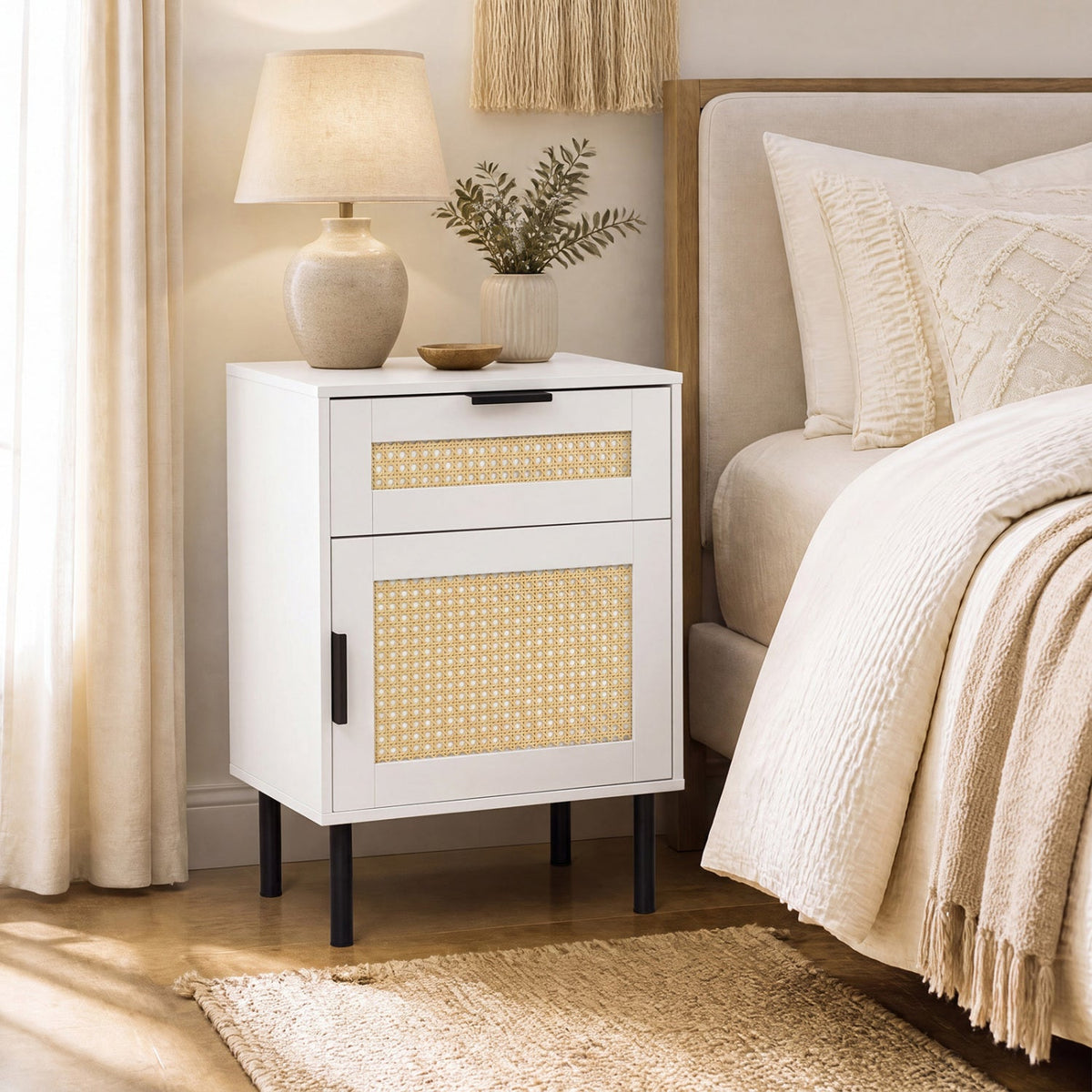 Rattan Nightstand with Drawer and Storage Cabinet, photo 9 of 9