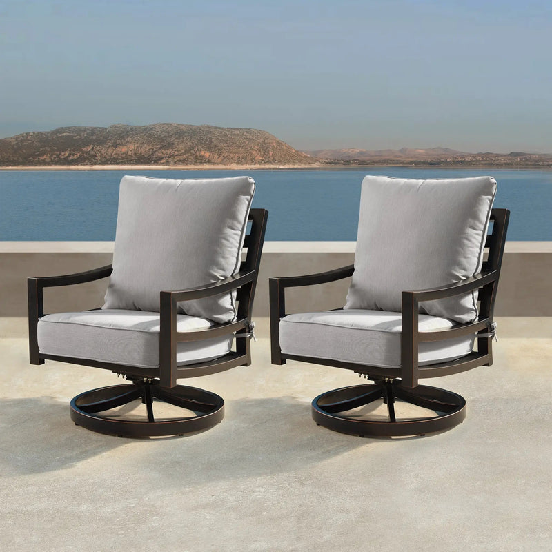 Aluminum Modern Deep Seating Swivel Rocking Club Chairs Grey Cushions by Sharicks