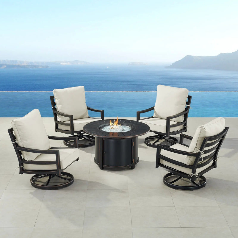 Black Aluminum Fire Table Set with Four Club Chairs by Sharicks