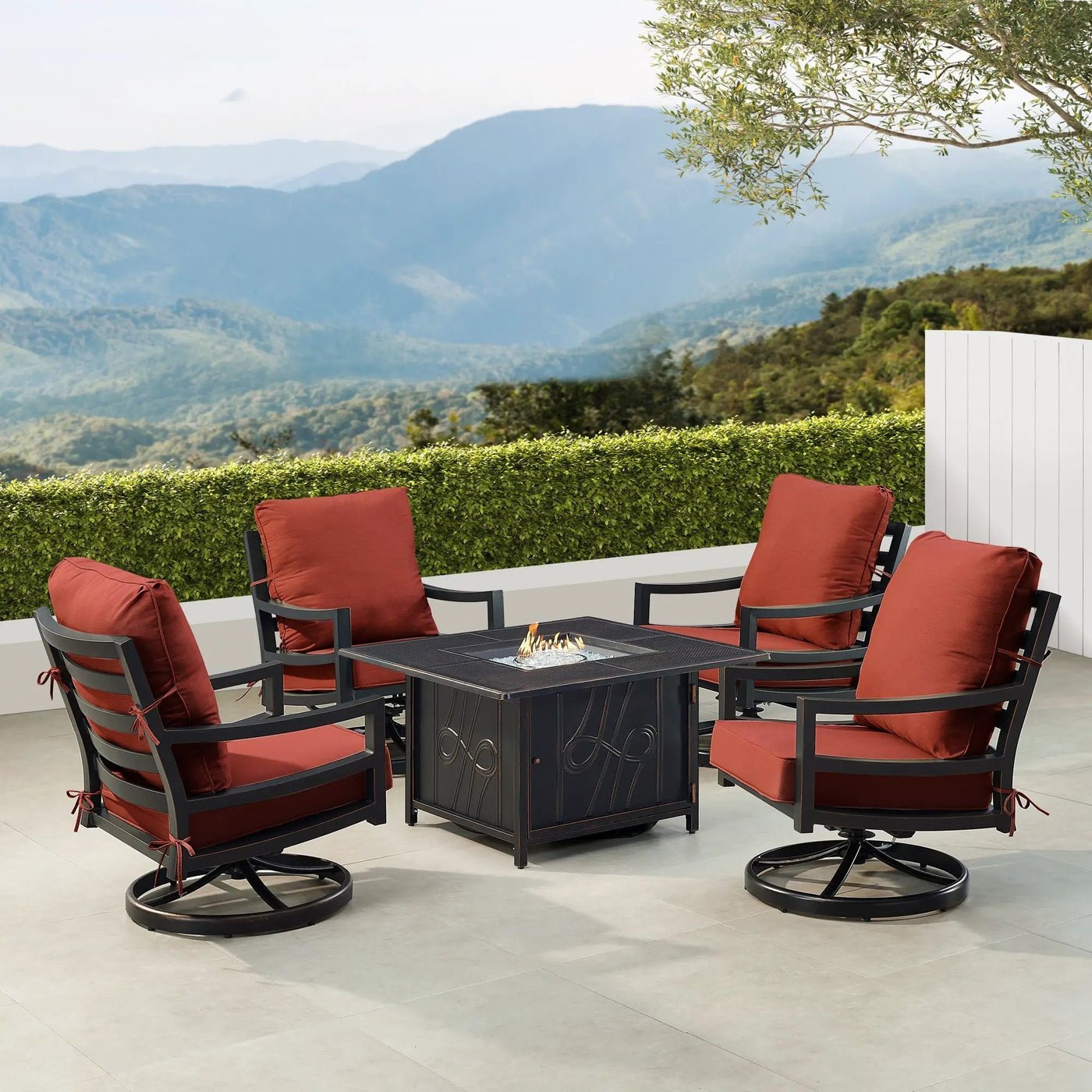 Black Aluminum Fire Table Set with Four Club Chairs by Sharicks