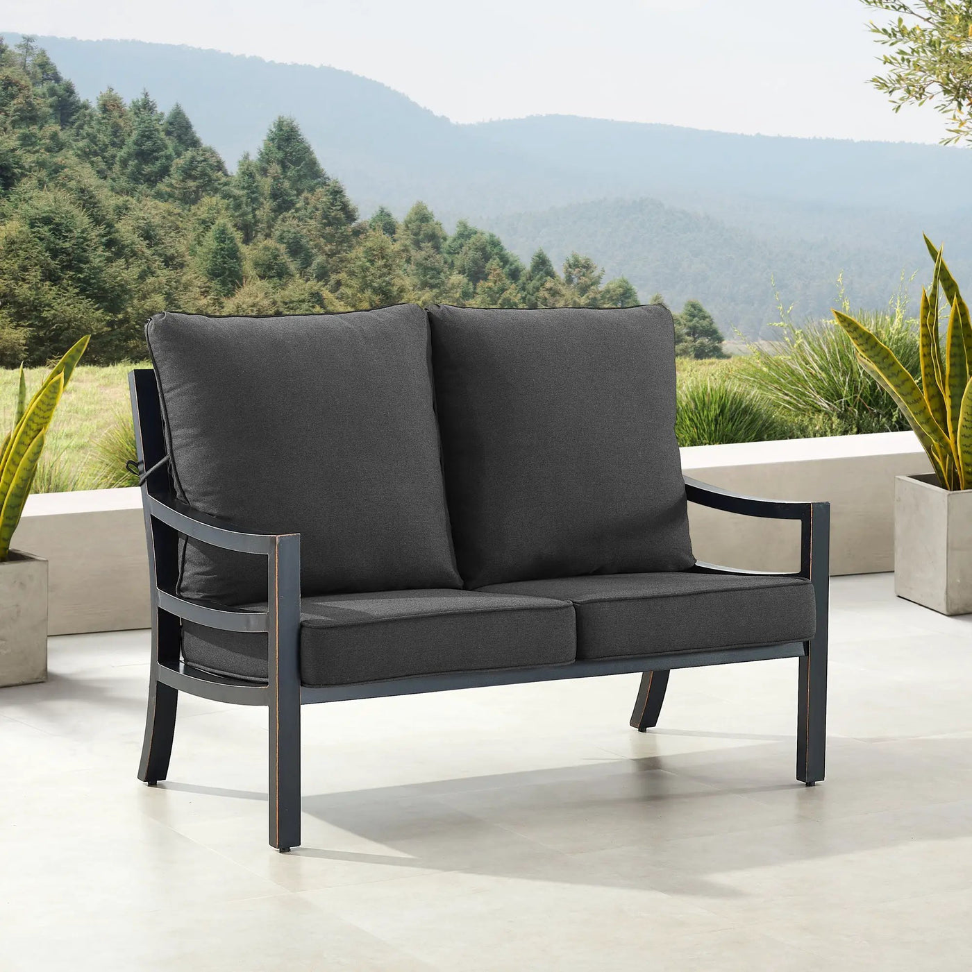 Black Aluminum Deep Seating Loveseat with Cushions by Sharicks