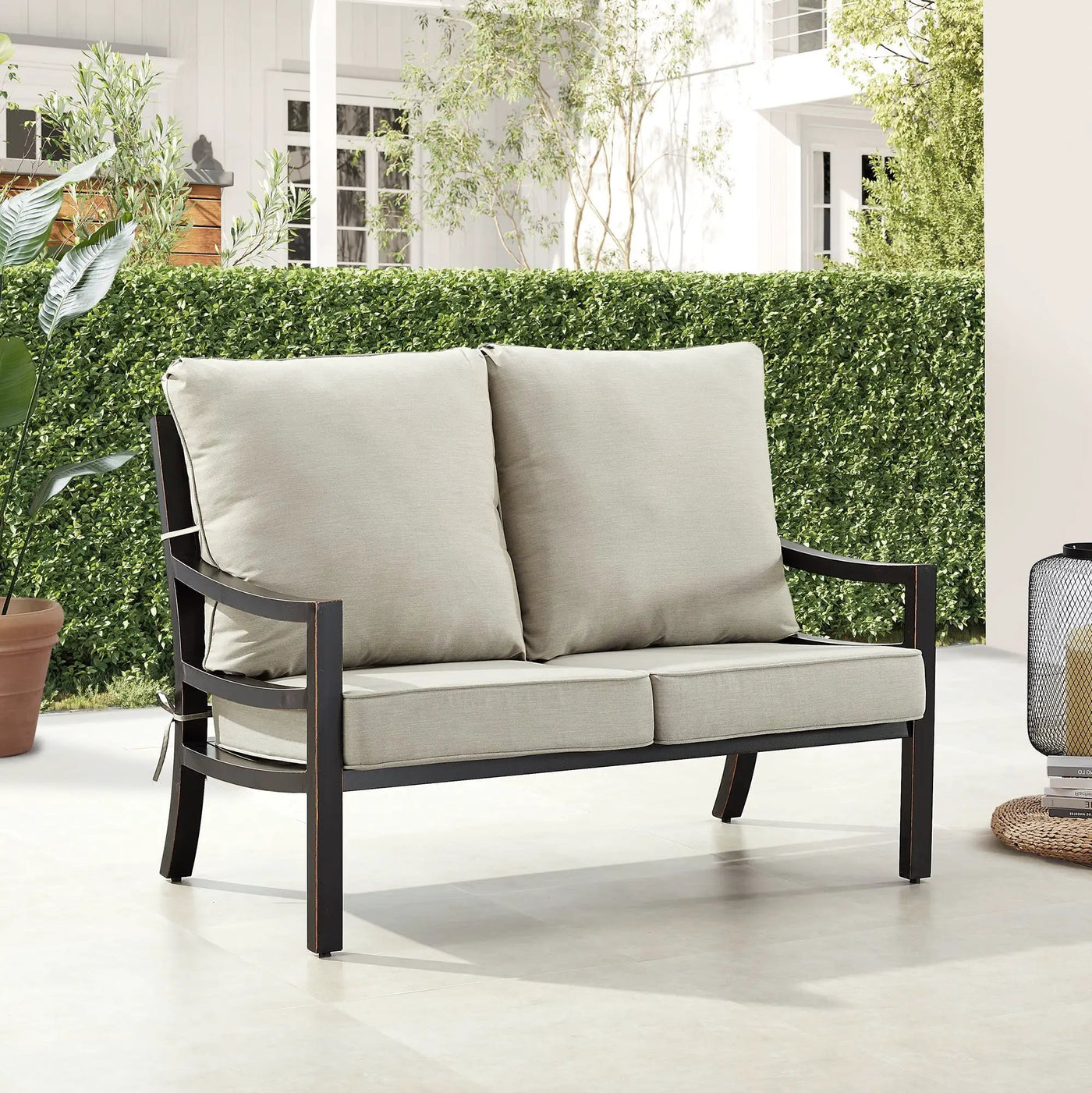 Black Aluminum Deep Seating Loveseat with Cushions by Sharicks