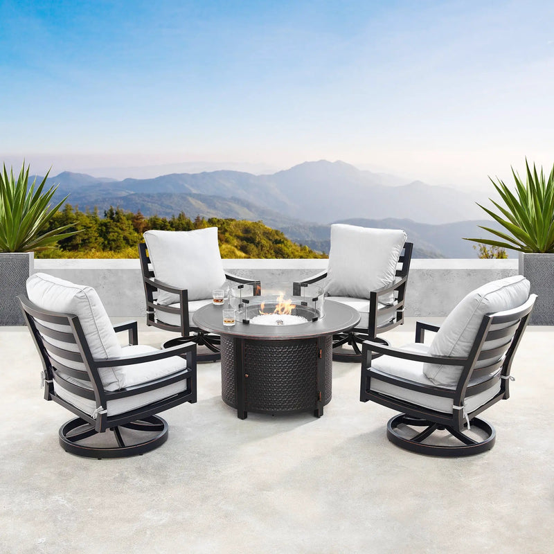 Aluminum Modern Deep Seating Swivel Rocking Club Chairs Grey Cushions by Sharicks