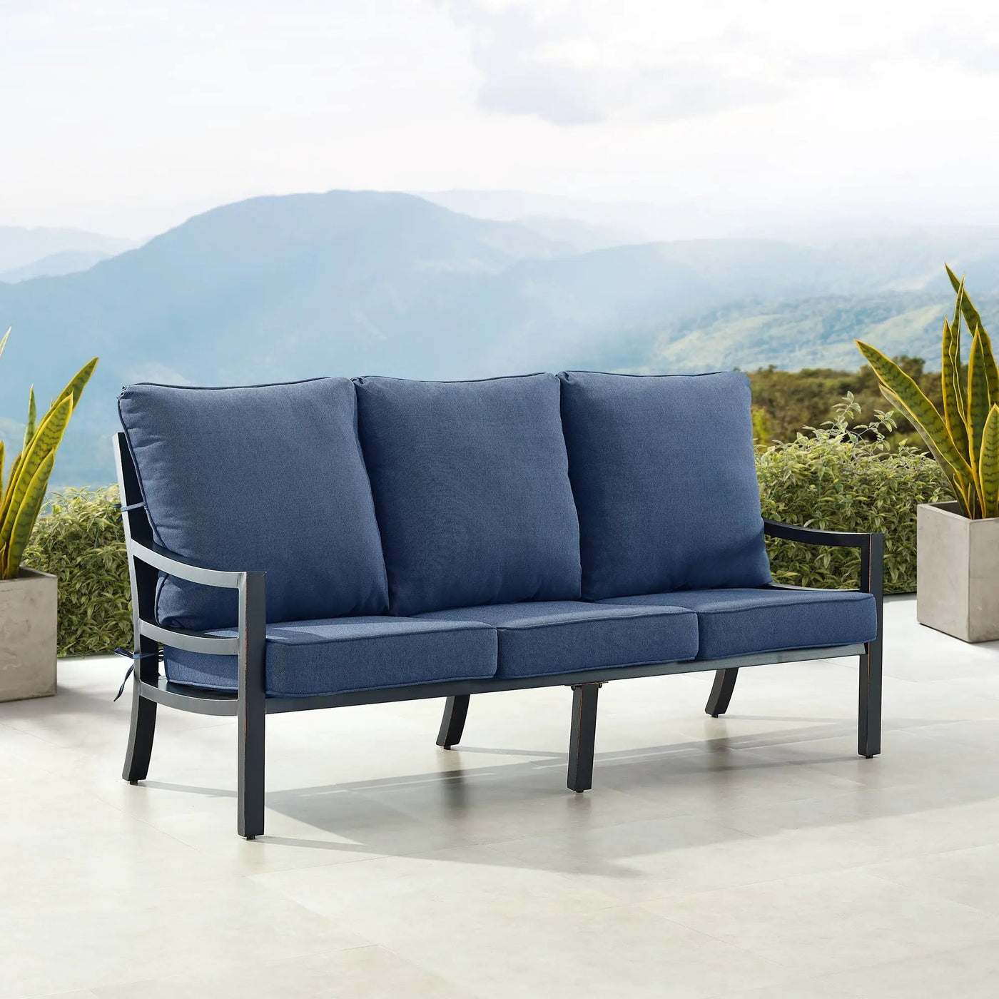 Black Aluminum Deep Seating Sofa with Cushions by Sharicks