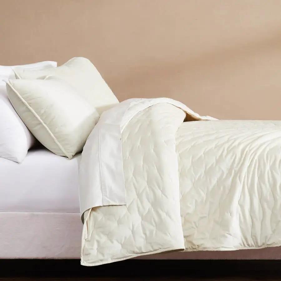 Full / Queen 3-Piece Cream Velvet Embroidered Super Soft Quilt Set by HomePacific