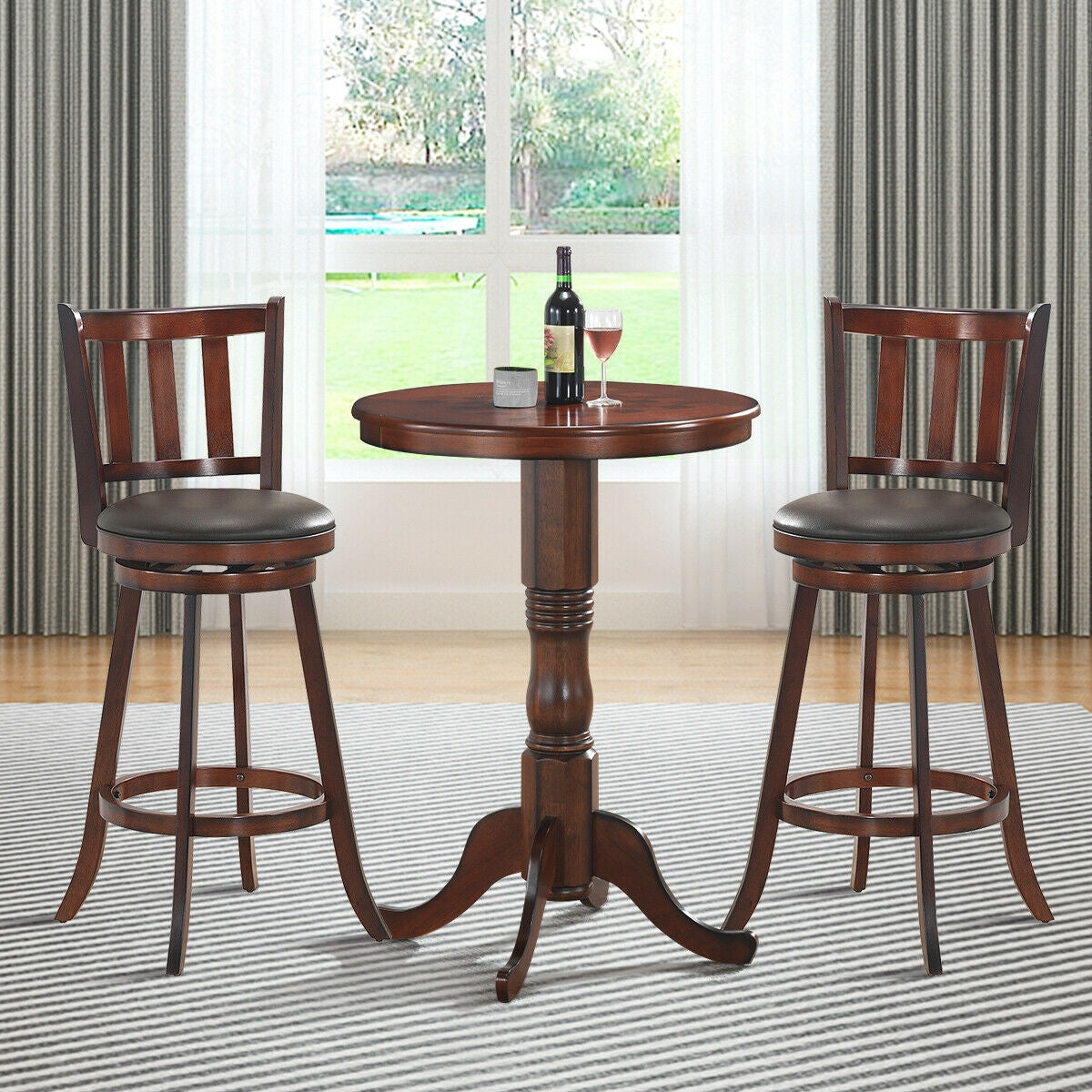 2 Pieces 360 Degree Swivel Wooden Counter Height Bar Stool Set with Cushioned Seat, photo 10 of 10