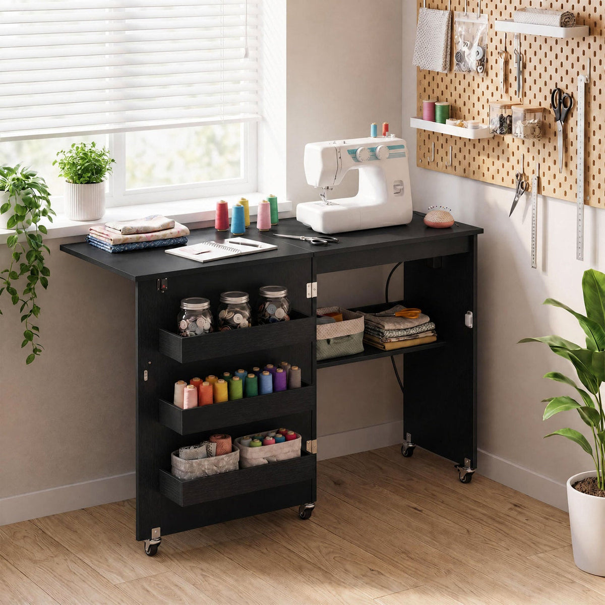 Folding Sewing Table with Charging Station and Casters, photo 41 of 42