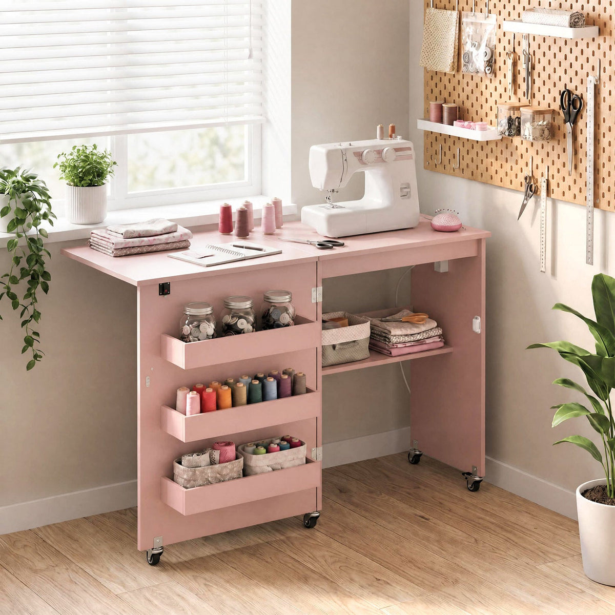 Folding Sewing Table with Charging Station and Casters, photo 42 of 42
