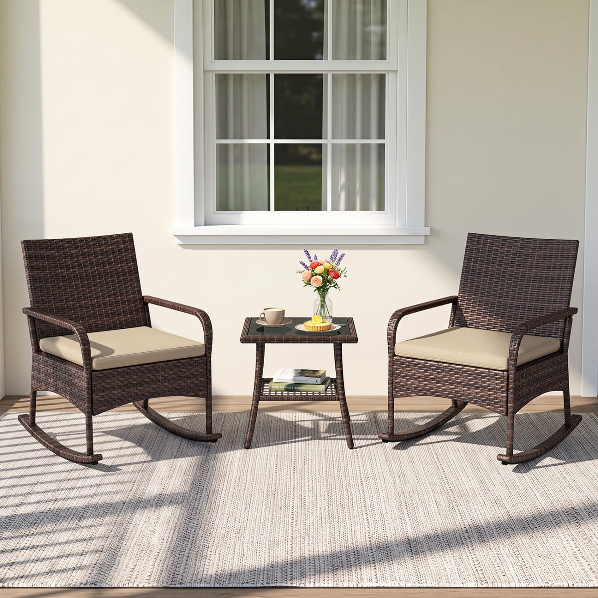 3-Piece Rocking Bistro Set with Cushions & Side Table, photo 17 of 18