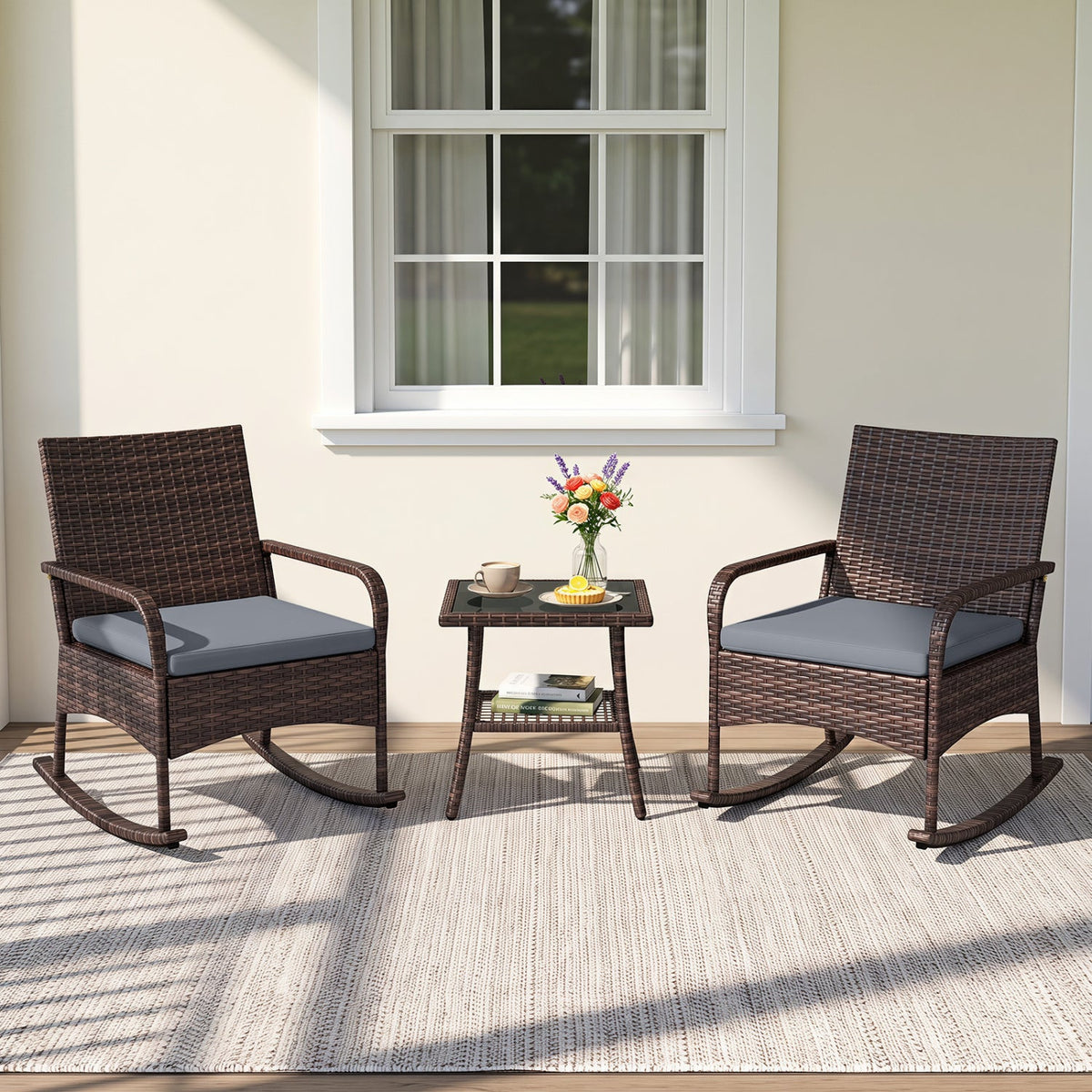 3-Piece Rocking Bistro Set with Cushions & Side Table, photo 18 of 18