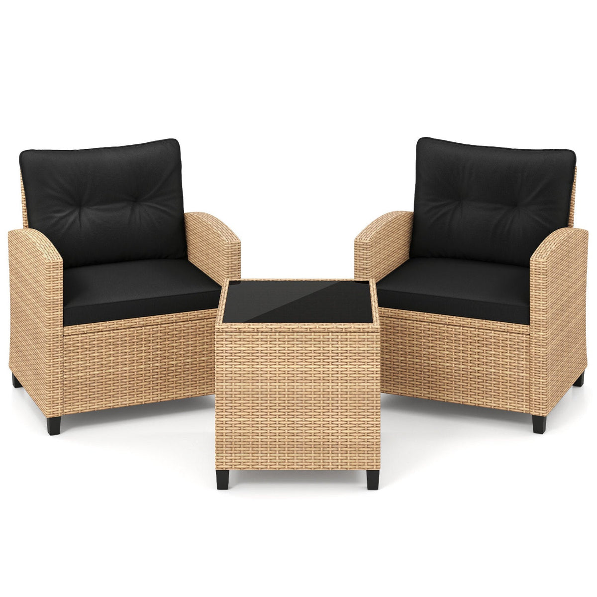 3 Pieces Patio Furniture Set with Tempered Glass Coffee Table, photo 15 of 15