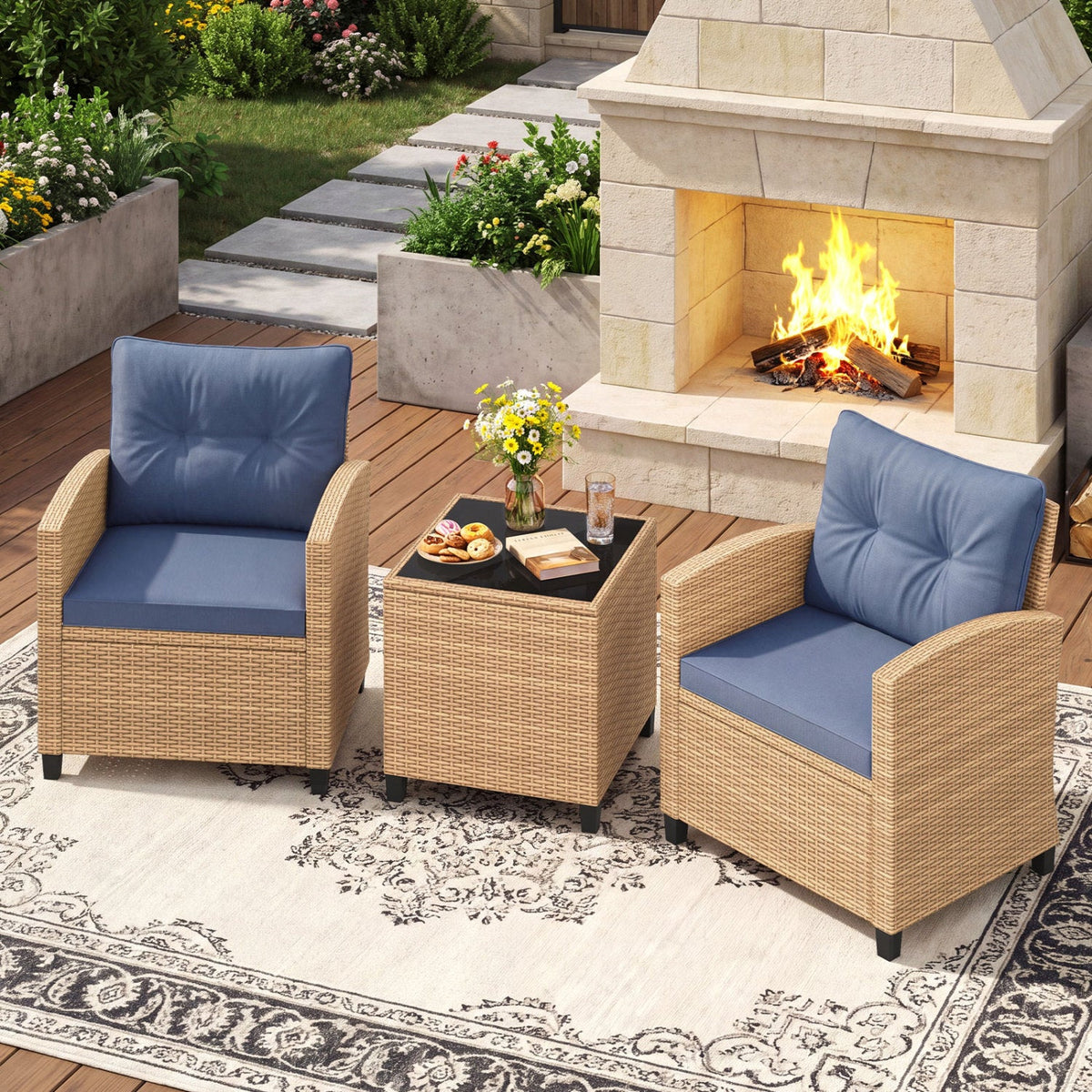 3 Pieces Patio Furniture Set with Tempered Glass Coffee Table, photo 16 of 16