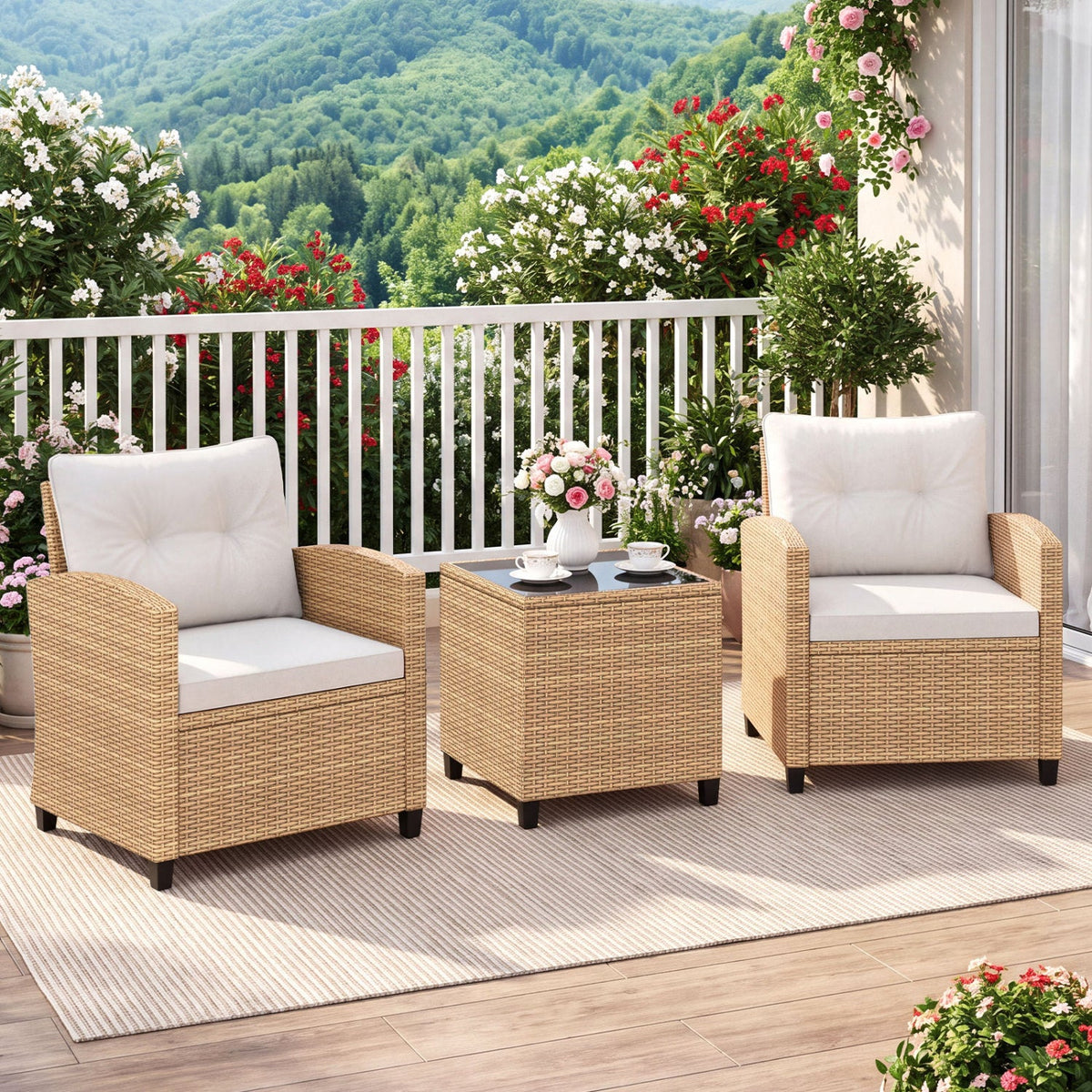 3 Pieces Patio Furniture Set with Tempered Glass Coffee Table, photo 14 of 15
