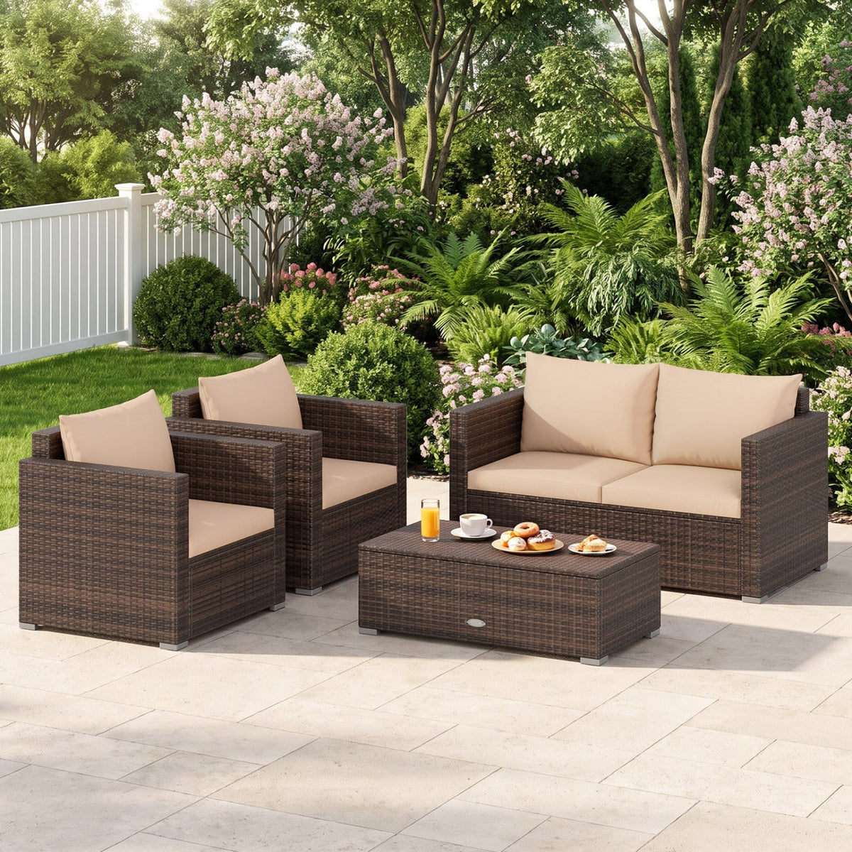 4 Pieces Patio Rattan Conversation Set with Cushions and Coffee Table-Black, photo 13 of 14