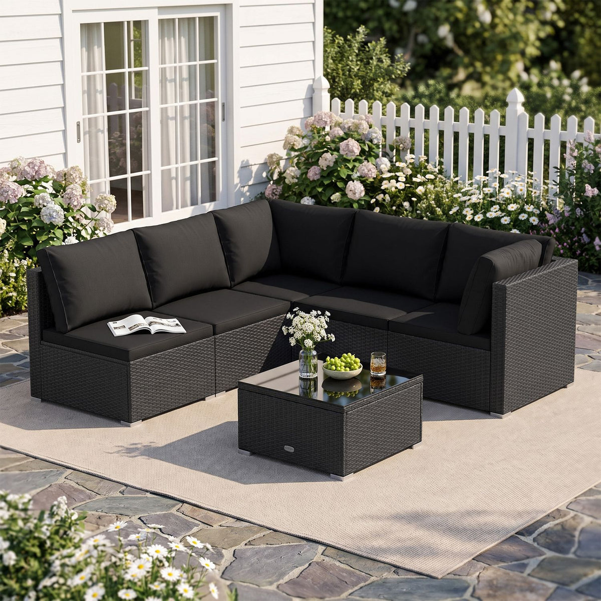 6 Pieces Patio Rattan Furniture Set with Cushions, photo 14 of 14