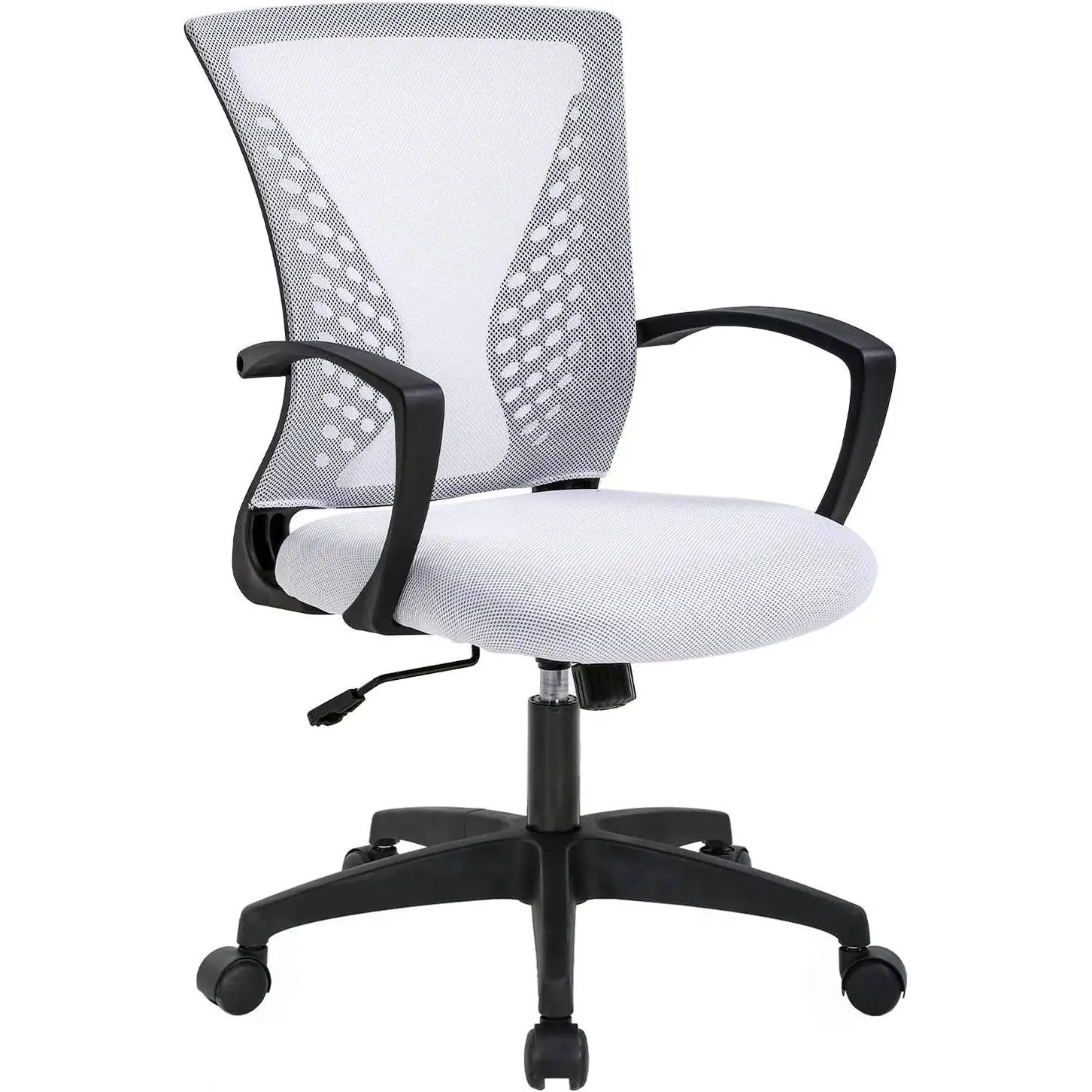 White Modern Mid-Back Office Desk Chair Ergonomic Mesh with Armrest on Wheels by HomePacific