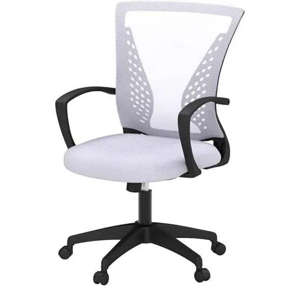 White Modern Mid-Back Office Desk Chair Ergonomic Mesh with Armrest on Wheels by HomePacific