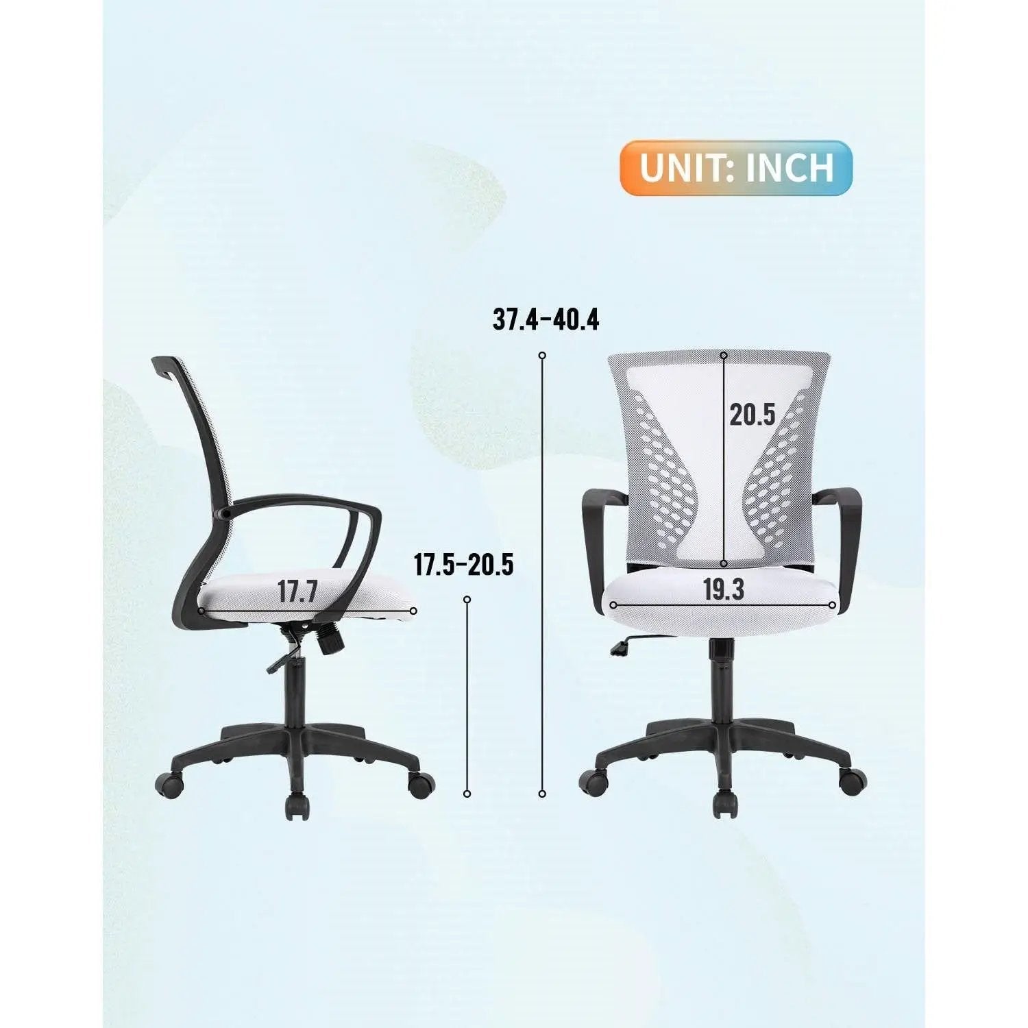 White Modern Mid-Back Office Desk Chair Ergonomic Mesh with Armrest on Wheels by HomePacific