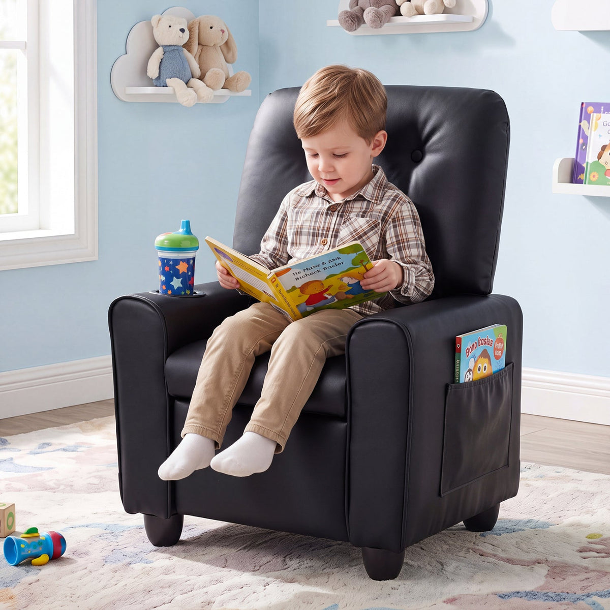 Kids Recliner Chair with Cup Holder & Adjustable Backrest, photo 9 of 9