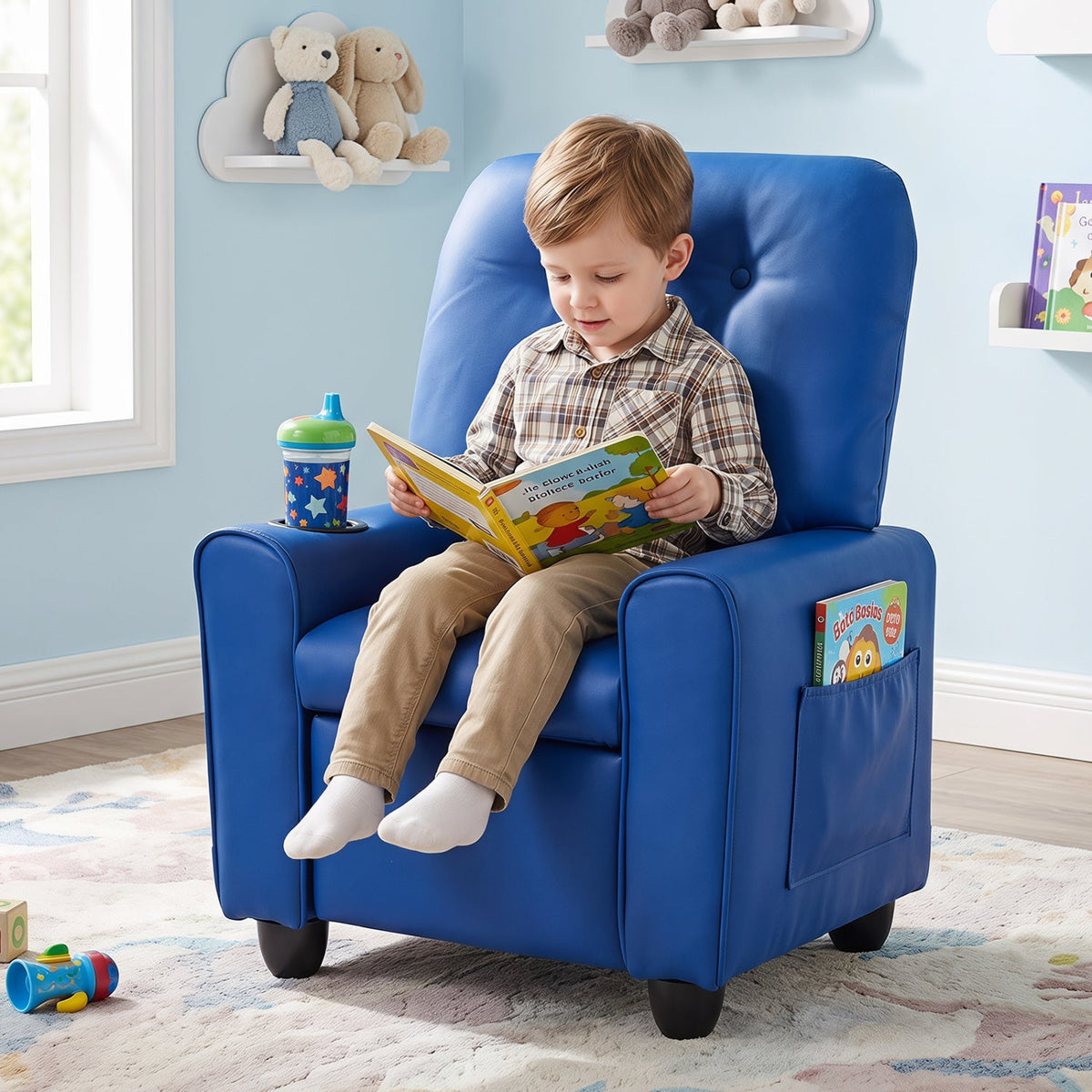Kids Recliner Chair with Cup Holder & Adjustable Backrest, photo 9 of 10