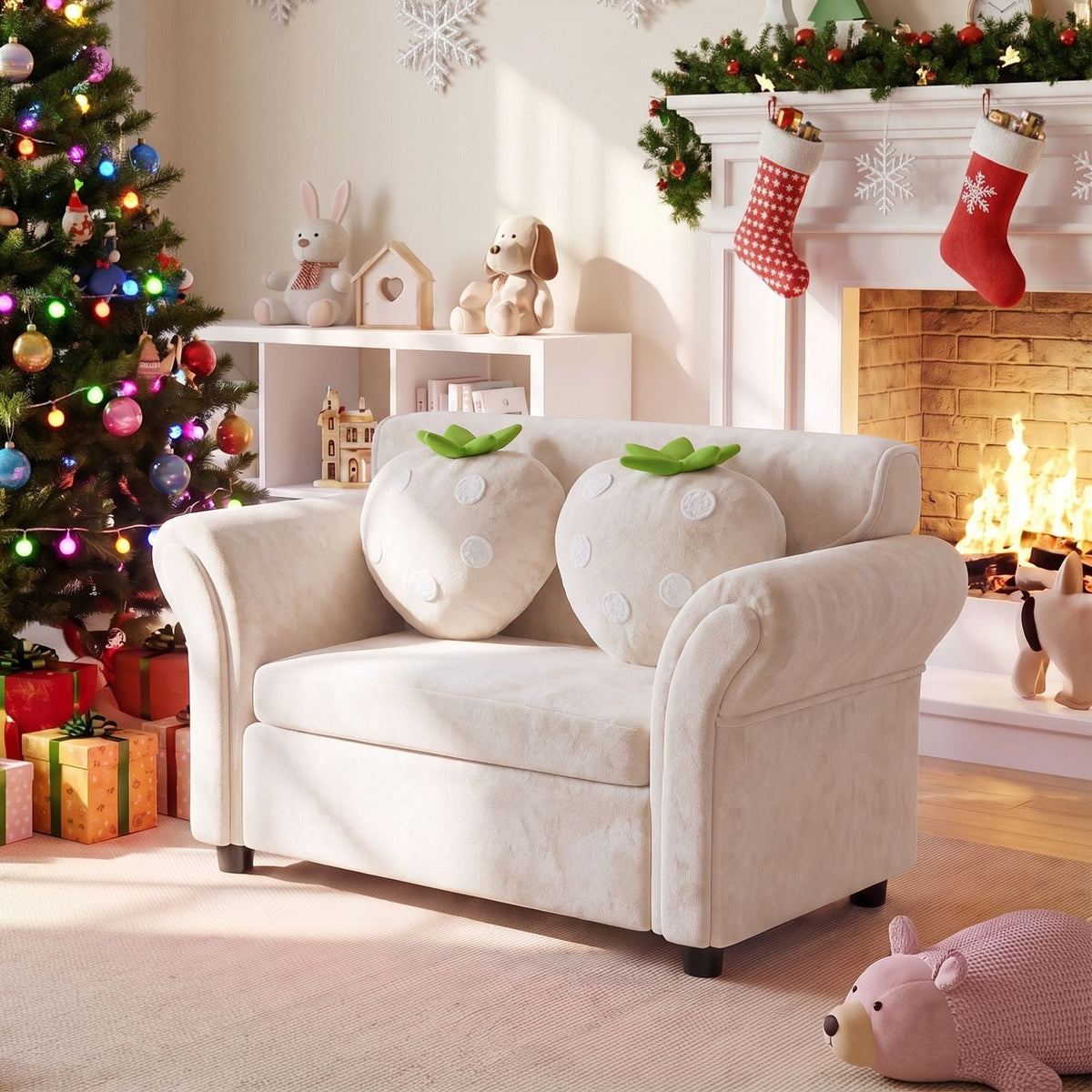 Kids Strawberry Armrest Chair Sofa with 2 Cute Strawberry Pillows-Pink, photo 10 of 10