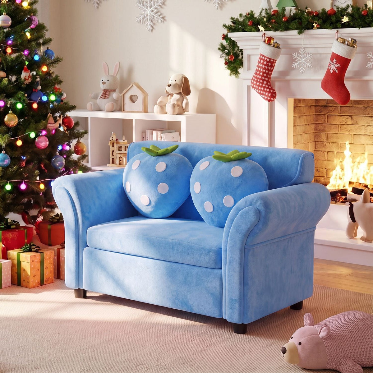 Kids Strawberry Armrest Chair Sofa with 2 Cute Strawberry Pillows-Pink, photo 9 of 10