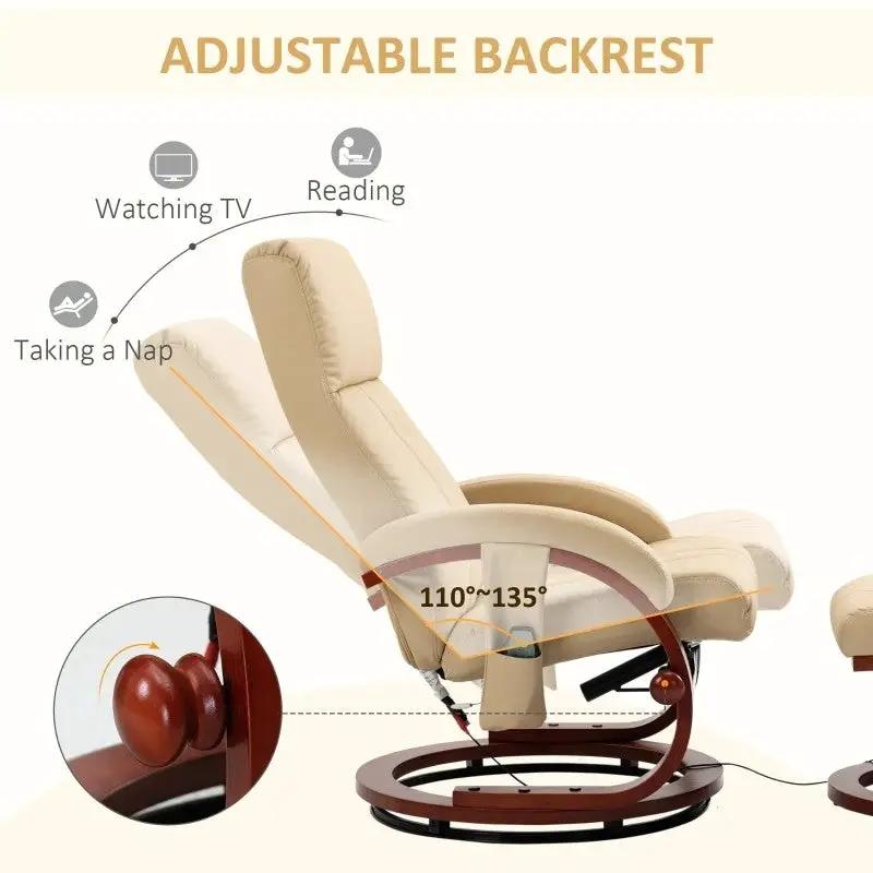 Adjustable Beige Faux Leather Electric Remote Massage Recliner Chair w/ Ottoman by HomePacific