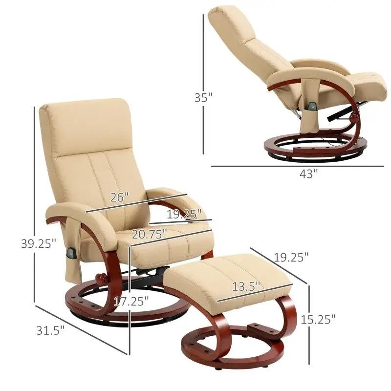 Adjustable Beige Faux Leather Electric Remote Massage Recliner Chair w/ Ottoman by HomePacific