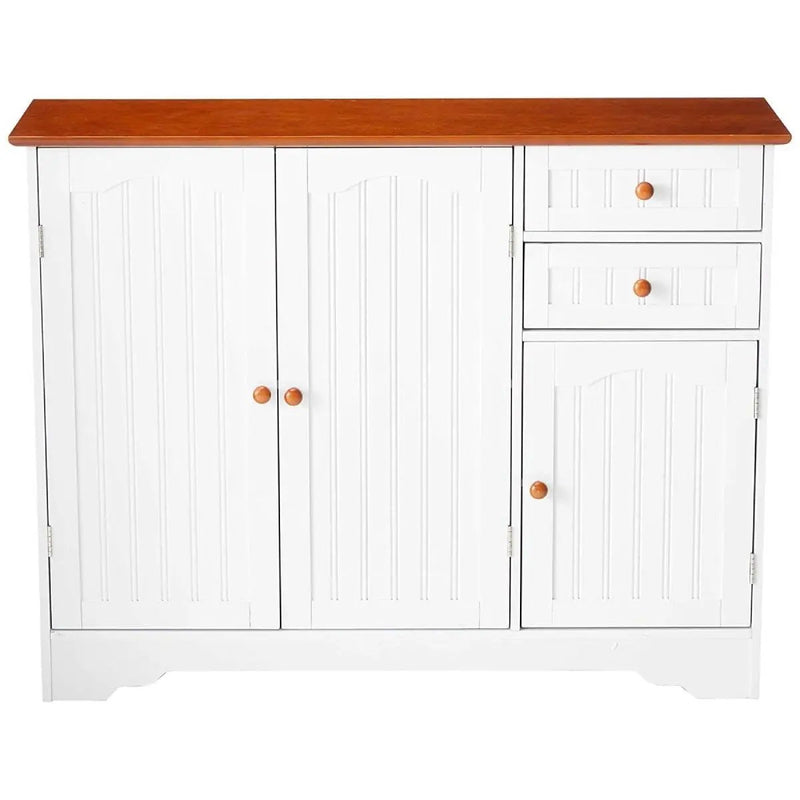 White Wood Sideboard Buffet Cabinet with Walnut Finish Top and Knobs by HomePacific