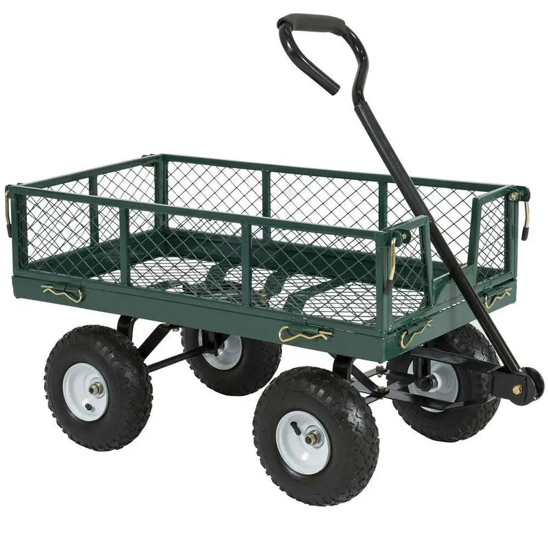 Heavy Duty Green Steel Garden Utility Cart Wagon with Removable Sides by HomePacific
